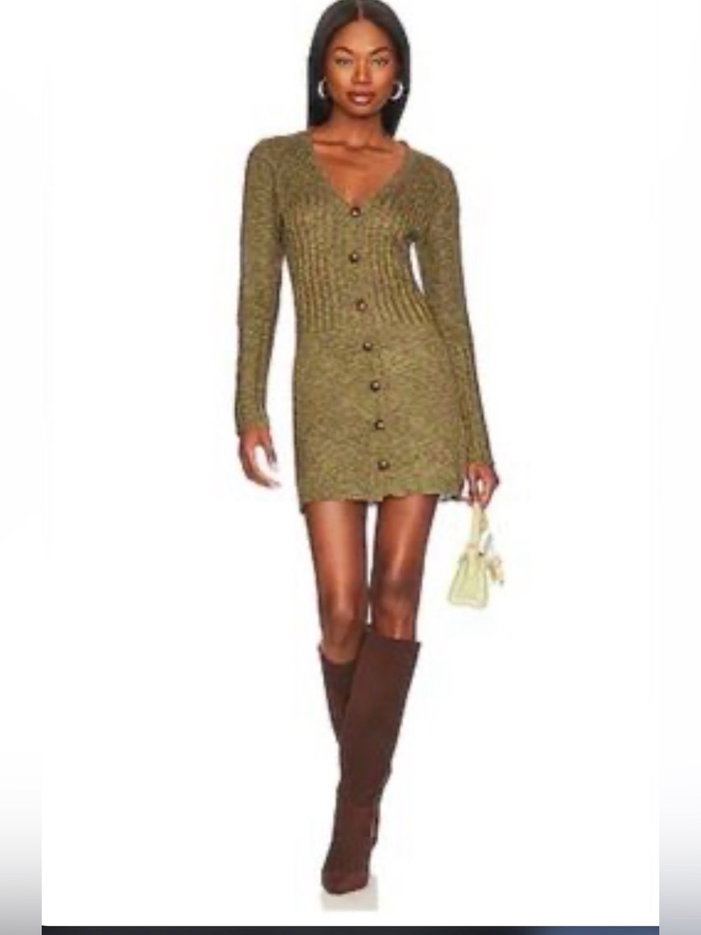 Superdown Olivia Cardigan Dress in Olive Multi, a ribbed knit mini dress size S